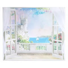 ND インテリア タペストリー おしゃれ 北欧 風景 湖 海 大きい だまし絵 癒し 城 部屋 飾り 窓 背景布 壁 インテリア 布 景色 自然 (デザイン１) 1