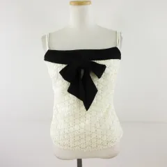 トゥービーシック TO BE CHIC キャミソール 刺繍 リボン オフホワイト 白 40 *T444のサムネイル