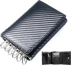 Haywood キーケース ミニ財布 RFID盗難防止 スマートキー 本革 6連 コンパクト カード入れ/小銭入れ/お札入れ( 光沢カーボン,  RFID防止モデル)