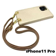 【新品未使用】iPhone11 Pro ストラップ付 手帳型スマホ ケース ショルダー (カバー色シャンパン、ストラップ色グレージュ) カード収納 くすみカラー zflip49-strap24-iphone11pro-cmpn-greg