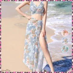 送料無料 タンキニ 水着3点セットパレオ付き 韓国 花柄水着セット ホルターネックタンキニ ボクサーパンツ 巻きスカート 体型カバー水着 セパレート 大人可愛いスイムウエア 日焼け防止 みずぎ 鮮やか水着リゾート 盛れる水着 ビキニ