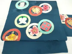平和屋着物●アンティーク　大正ロマン　九寸名古屋帯　駒刺繍　花蝶丸文　金糸　正絹　逸品　DAAX3375az