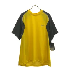 NIKE ナイキ ロゴ刺繍 半袖 DRI-FIT カラーブロック Tシャツ 2XL イエロー×ブラック タグ付き ビッグサイズ メンズ 古着