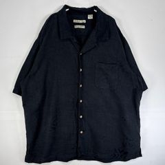 古着  Batik Bay 半袖シャツ アロハ シルク 大きいサイズ 胸ポケ XXL  ブラック 総柄 メンズ