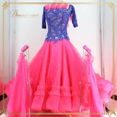 【日本製 社交ダンス衣装】ピンク Chacott チャコット ワンピース ドレス フリル 青 ブルー レース デモ 競技用 フロート ボリューム おしゃれ 優雅 可愛い