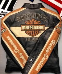 HARLEY DAVIDSON  ハーレーダビッドソン  【稀少！前後立体大型革刺繍・完売モデル！入手困難】★ 非常に柔らかく厚手の羊革ゴートスキンレザー・ソフト・グレインの本革製ジャケット