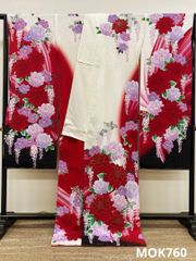 振袖 仮絵羽 京友禅 牡丹 舞台衣装 正絹 未仕立て品 八掛付き MOK896 