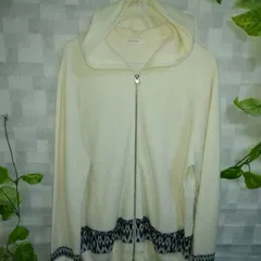 コムサ　COMMECAMEN　ニットパーカー　ニットジャケット　クリーム色　下部総柄　Lサイズ