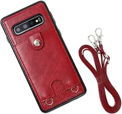 MocliL Galaxy S10 スマホショルダー ストラップ ケース 斜めがけ 首掛け 肩掛け カード収納 レディース メンズ GS10 ML0028( レッド,  Galaxy S10)のサムネイル