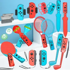 Elnicec Switch Sports用アクセサリー(ニンテンドースイッチスポーツ対応)【2024年新登場-18in1】Joy-Conグリップ用アクセサリ 体感ゲーム対応 対戦実装 没入感体験 大人と子供向け switchスポーツセット 体感スポーツ対応