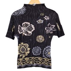 【ISSEY MIYAKE】 イッセイミヤケ PLEATS PLEASE プリーツプリーズ PP83-JK921 半袖 カットソー 黒 ブラック 花柄 プリーツ サイズ3 レディース 【中古品】 USED-A 【9356】