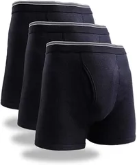 mom(マム) ブラック ボクサーパンツ メンズ 3枚セット 下着 吸水速乾 前開き ボタンなし 無地( ブラック3枚,  M)