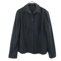 Leilian レリアン 日本製 ストライプ柄 長袖 オープンカラーシャツ 13 濃紺 レディース 古着