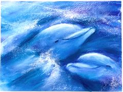 ミユキ  パステル画(複製画）親子のイルカ ミユキ パステル画(複製画）親子のイルカ