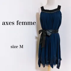 axes femme アクシーズファム ワンピース パーティードレス ノースリーブ  レース リボン ネイビー M 古着 匿名配送 送料無料 レディース  【j11】