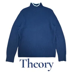 セオリー　Theory ニット　ハイネック　モックネック　ネイビー　ホワイト　長袖　S カシミヤ　10% ウール　90% リブニット