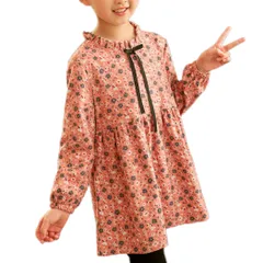 [Lezalic] キッズ 花柄 ワンピース (ピンク 120) フレア リボン 結婚式 発表会 卒園式 入学式 小花柄 長袖 女の子 (ピンク 120) [ピンク（120）] [M]