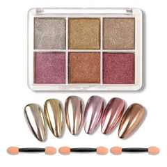 【在庫処分】チップ付き メタリックネイルパウダー ジェルネイル レジン ネイルアート パウダー (メタリック) ミラーネイル パレット 6色 ネイルパウダー 固形 ミラーパウダー