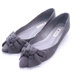 ダイアナ パンプス スエード ポインテッドトゥ リボン シューズ 日本製 ブランド 靴 レディース 24サイズ グレー DIANA 【中古】