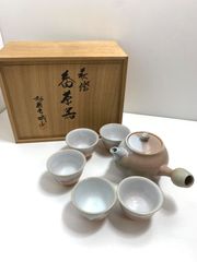 共箱付 萩焼 大華山窯 納富鳥雲造 銘 鳥雲 万茶器セット 急須 湯呑6客 