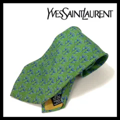 SJ3【YVES SAINT LAURENT】ネクタイ SILK/シルク 100% グリーン/緑 ブルー/青 葉っぱ 総柄 YSL/イヴサンローラン (SJ3-85-2③)