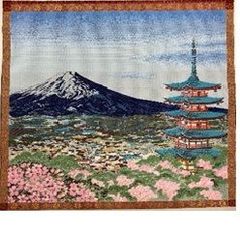 ジャガード織マット　No.22　日本の原景　富士山・五重塔　３０ｃｍｘ２７ｃｍ