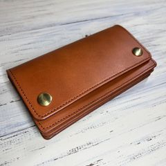 【トラッカーウォレット ロング】 ライトブラウン 本革 ハンドメイド バイカー