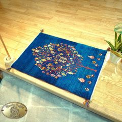ペルシャ　ギャッベ　パルヴィーズ　コルクウール　カシュクリ　ラグマット　98x67cm　青緑色　ザクロ　RJ13333