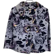 ジャケット レディース S～ ブルーグレー マルチカラー ボタン 総柄 秋冬 アウター 古着卸 アメリカ仕入 a701-7259