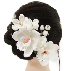 髪飾り 成人式 つまみ細工 振袖 前撮り 袴 浴衣 夏祭り 花火大会 豪華3点セット 白 ヘアアクセ かんざし ヘッドドレス 髪型 ヘ No.9-4003