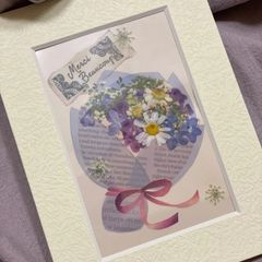 押し花コラージュ　飾って楽しむ　ポストカード　押し花アート　インテリアアート　お祝い　コラージュ　花　リビング　玄関　インテリア雑貨　生花のかわりに　プレゼント　ギフト　色長持ち　ドライフラワー　咲き続ける　花　トレフルブラン押し花