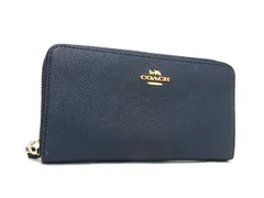 ■美品■ COACH コーチ 57713 レザー ラウンドファスナー 長財布 ウォレット 小銭入れ 札入れ レディース メンズ ネイビー系 DH5644