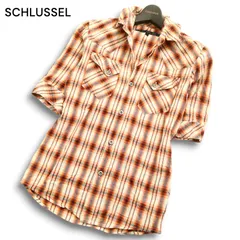 SCHLUSSEL シュリセル 春夏 襟ワイヤー★ 半袖 ウエスタン チェック シャツ Sz.2 メンズのサムネイル