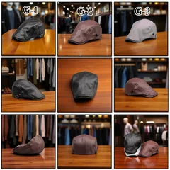 レザー ハンチング帽 メンズ キャスケット 帽子 合皮 フェイクレザー 大人カジュアル バイカー風 ヴィンテージ おしゃれ 春 秋 冬 ブラック ブラウン グレー