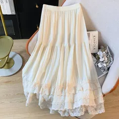 スカート レース 切り替えスカート 綿 レディース 新作 ロングスカート ペチコート ウエストゴム ボトムス ベーシック 刺繍 切り替え 可愛い 春 夏 秋 デザイン