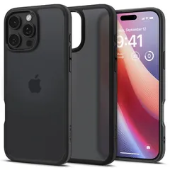 【17年社歴の技術力】Spigen iPhone 16 Pro Max ケース 半透明 クリア ストラップホール 米軍MIL規格 バンパー 耐衝撃 ウルトラ・ハイブリッド ACS07995 (フロスト・ブラック) 0