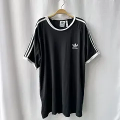 adidas(アディダス) トレフォイル 刺繡 リンガー 半袖 Tシャツ 黒 白 US XL