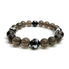 10mm 四神獣銀彫オニキス×スモーキークォーツ パワーストーン ブレスレット天然石 運気上昇 開運 金運 恋愛運 お守り 青龍 白虎 玄武 朱雀　[24]