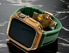ローズゴールド&グリーン　アップルウォッチ ラバーベルト カバー　ケース メンズ レディース 38mm 40mm 41mm 42mm 44mm 45mm　メンズ レディース Apple Watch スポーツバンド