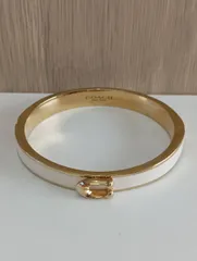 【中古品】 COACHコーチ Cロゴ バングル ブレスレット 白ホワイト×ゴールド アクセサリー ファッション小物 現状品