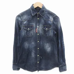 ディースクエアード DSQUARED2 19SS デニムシャツ ウエスタン ダメージ加工 長袖 40 インディゴブルー /FF IBO78