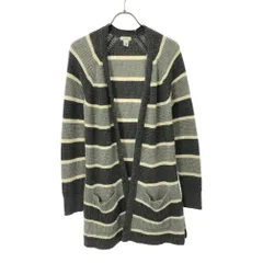 エルエルビーン ボーダー 長袖 ニットカーディガン XL グレー系 L.L.Bean アウトドア レディース