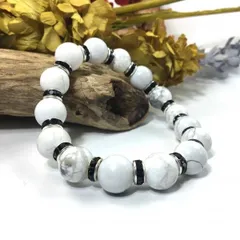 パワーストーン ブレスレット ハウライト 12mm 天然石ブレス （ブラック）メンズ・レディース 男性・女性 数珠ブレス 開運  [a]