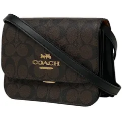 【在庫一掃】 コーチ COACH シグネチャー ショルダーバッグ 斜め掛け ミニ ショルダーバッグ コーティングキャンバス ブラウン ブラック C5592 レディース 【中古】