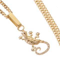 ネックレス メンズ K18 18K 18金 ダイヤモンド トカゲ 爬虫類 ペンダント イエローゴールド 徳力 10g 50cm 喜平チェーン 日本製 刻印入り 鑑別書付き