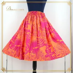 フラダンス 衣装 パウスカート オレンジ系 フラ ダンス シングル レッスン 練習 花柄 ハワイアン 橙 華やか 鮮やか アロハ スカート かわいい ハワイアンプリント ふんわり 子供 小人 ケイキ ジュニア ピンク系