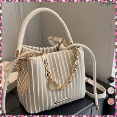 送料無料 プリーツショルダーバッグ チェーン装飾 ミニバケットバッグ レディース オフィスカジュアル ハンドバッグ 小さめ スクエアPUレザー鞄 コンパクト2wayバッグ 人気 肩掛けカバン 韓国風手提げバッグ 斜めかけバッグ新作