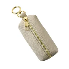 キーリングポーチ 《ベージュ》新品 未使用 レザー調 PUレザー シボ加工 本革風 カラビナ付き ミニポーチ キーホルダー【B3L】【ゆうパケット】ファッション メンズ レディース