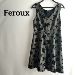 Feroux ワンピースノースリーブチェック総柄Vネック高級感上品サイズ2