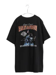 【お得なクーポン配布中!】 USA製 ハーレー ダビッドソン 両面 プリント Tシャツ メンズ XL / オフィシャル バイク ファイヤー 星条旗 イラスト ブラック 大きいサイズ